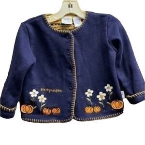 2nd step infant girls, navy blue little pumpkin fall sweatshirt, cardigan, 24M
